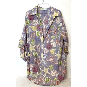 True Destinations Tunic Cover Up Coastal Beach Sea Lobsters Shells XL Blouse